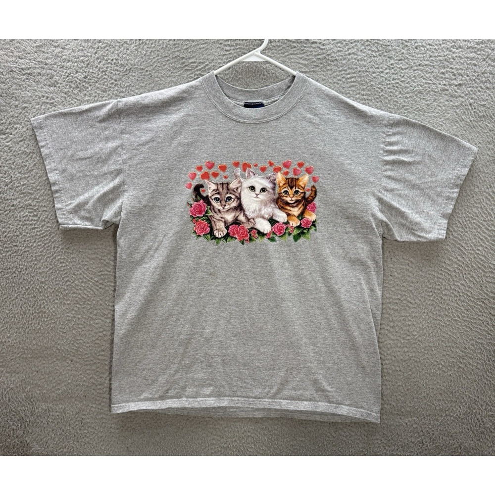 Vintage Freeze Shirt Adult XL Gray Crewneck Tee Garden Cats Hearts Nature Y2K